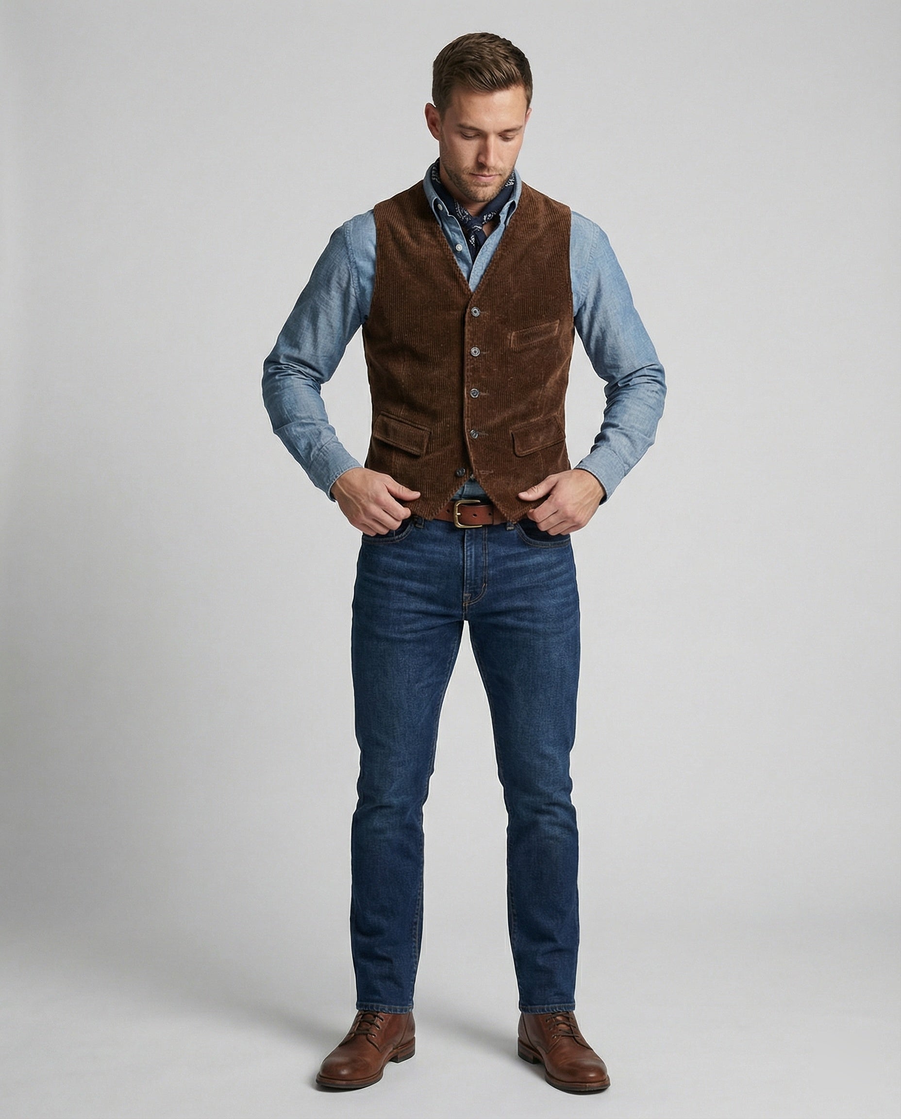 Gilet traditionnel en velours côtelé pour homme