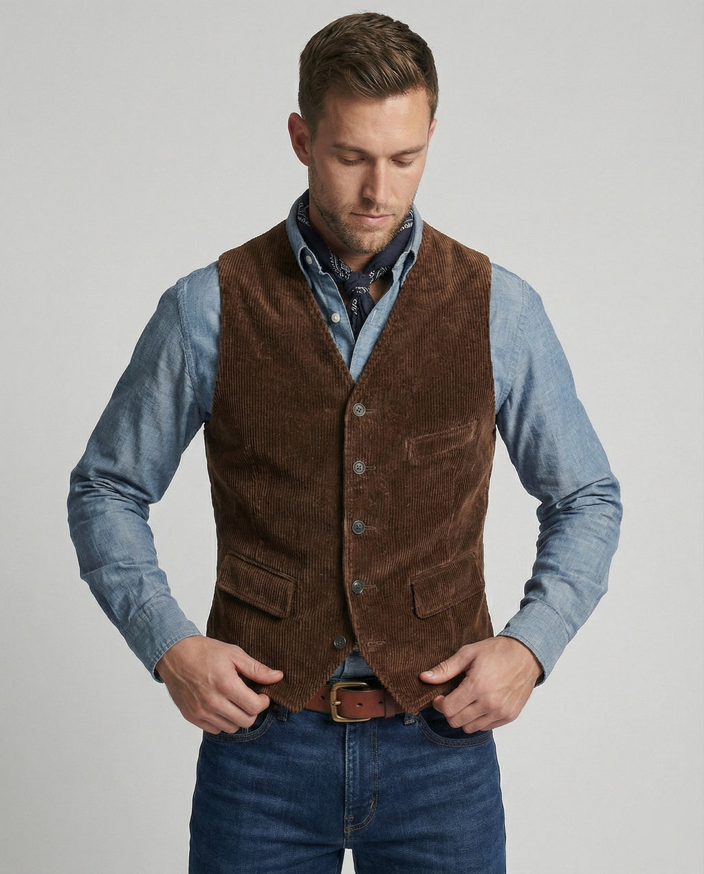 Gilet traditionnel en velours côtelé pour homme