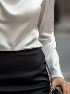 Chemisier en satin pour femme avec encolure drapée – Haut élégant à manches longues pour le travail et les soirées