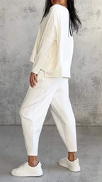 Women's casual summer set with oversized sweater and tapered pants