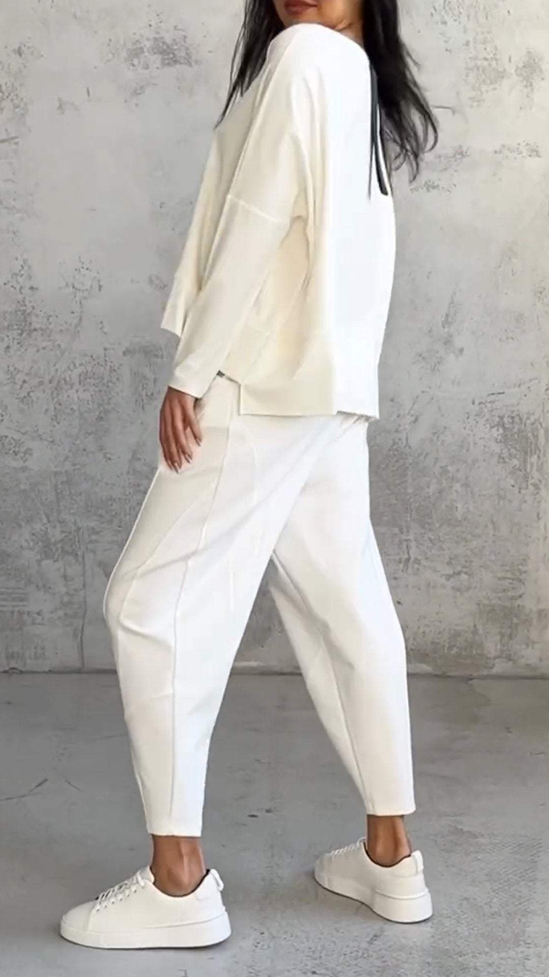 Women's casual summer set with oversized sweater and tapered pants