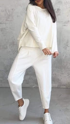 Women's casual summer set with oversized sweater and tapered pants