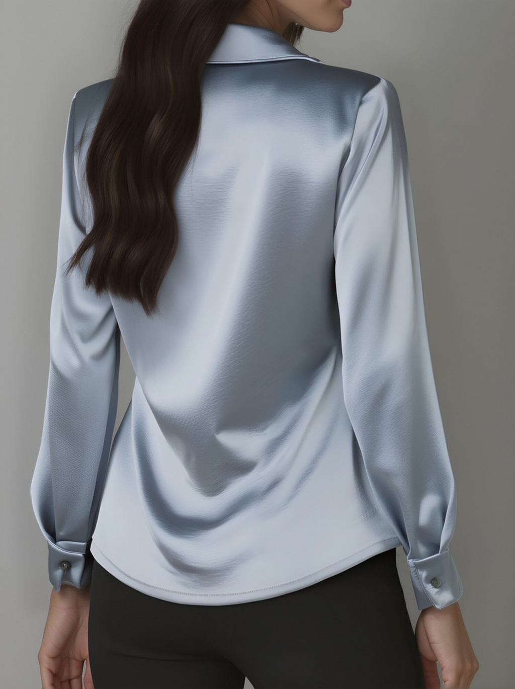 Chemisier en satin pour femme avec encolure drapée – Haut élégant à manches longues pour le travail et les soirées