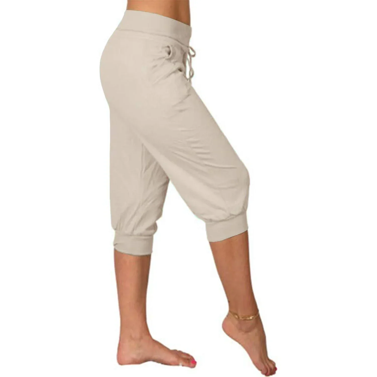 Women's Liora cotton-linen capri pants – elastic waist & drawstring, lightweight & autumn 2023 trendy