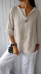 Anamae - V-Neck Autumn Mid-Sleeve Shirt
