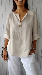 Anamae - V-Neck Autumn Mid-Sleeve Shirt