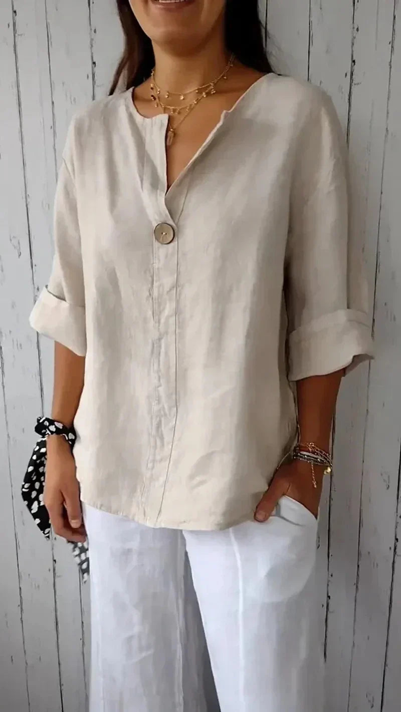 Anamae - V-Neck Autumn Mid-Sleeve Shirt