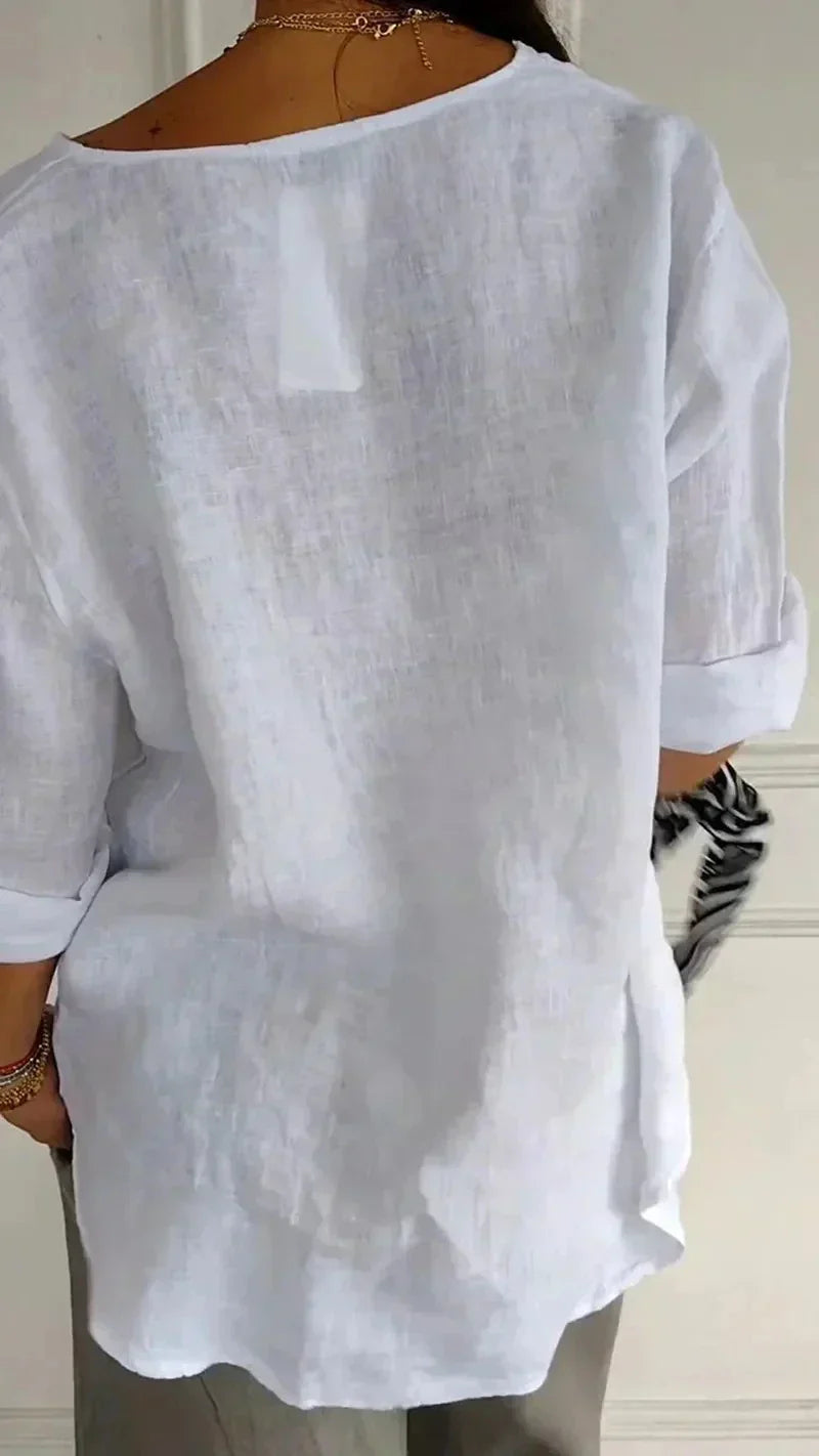 Anamae - V-Neck Autumn Mid-Sleeve Shirt