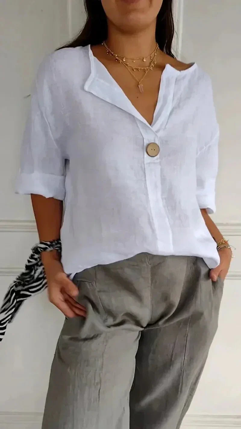 Anamae - V-Neck Autumn Mid-Sleeve Shirt