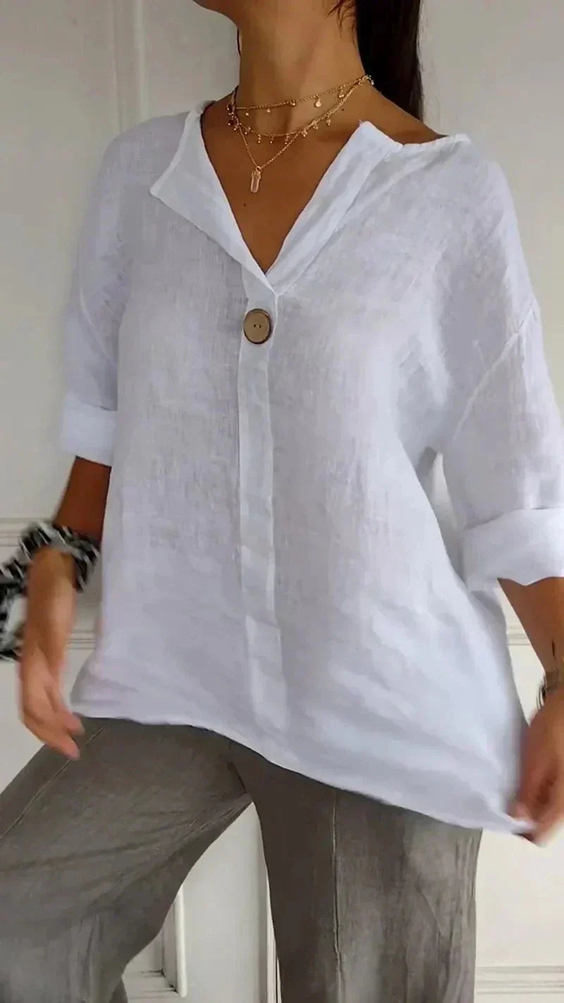 Anamae - V-Neck Autumn Mid-Sleeve Shirt