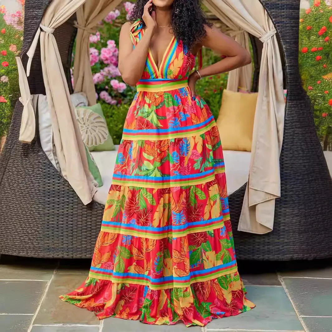 Robe longue décolletée à bretelles d'été