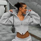 Sweat court à capuche manches longues fermeture éclair - Chic&Shines