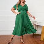 Robe longue fluide col V manches courtes - Chic&Shines