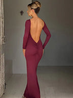 Long-sleeved backless maxi dress