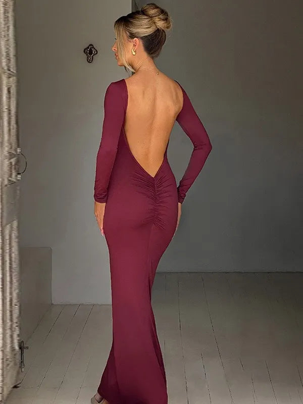 Long-sleeved backless maxi dress
