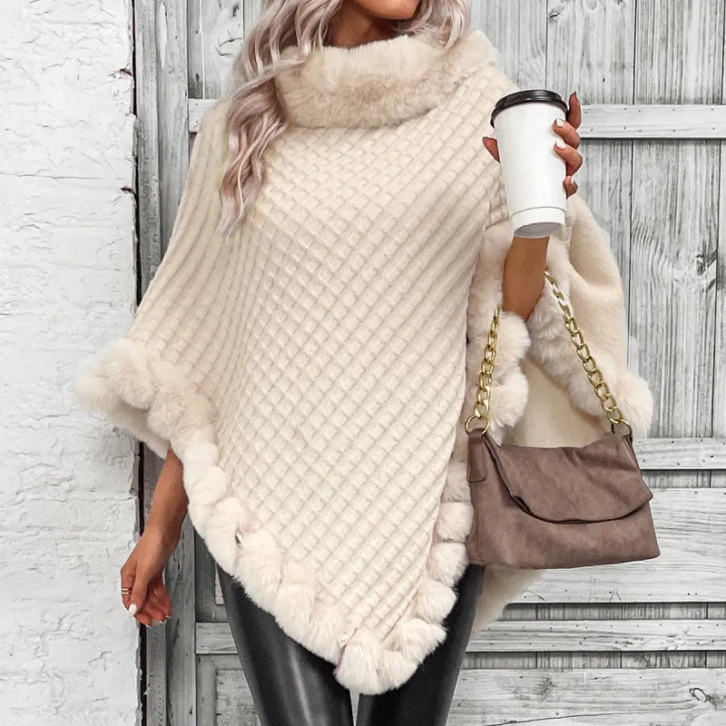 Manteau Poncho Tricoté En Peluche - Chic&Shines