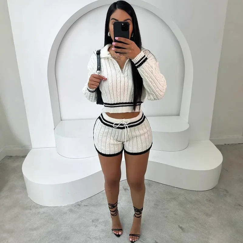 Ensemble haut à manches longues et short en tricot - Chic&Shines
