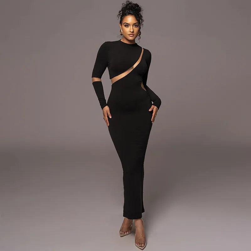 Robe Longue Moulante Manches Longues Et Ajourée - Chic&Shines
