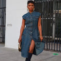 Robe En Jean À Boutons Sans Manches - Chic&Shines