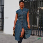 Robe En Jean À Boutons Sans Manches - Chic&Shines