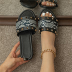 Sandales Plates A Rivet simili cuir Imprimé Serpent
