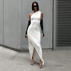 Robe longue moulante épaule ourlet irrégulier - Chic&Shines
