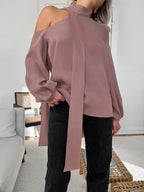 Irregular-neck long-sleeve top