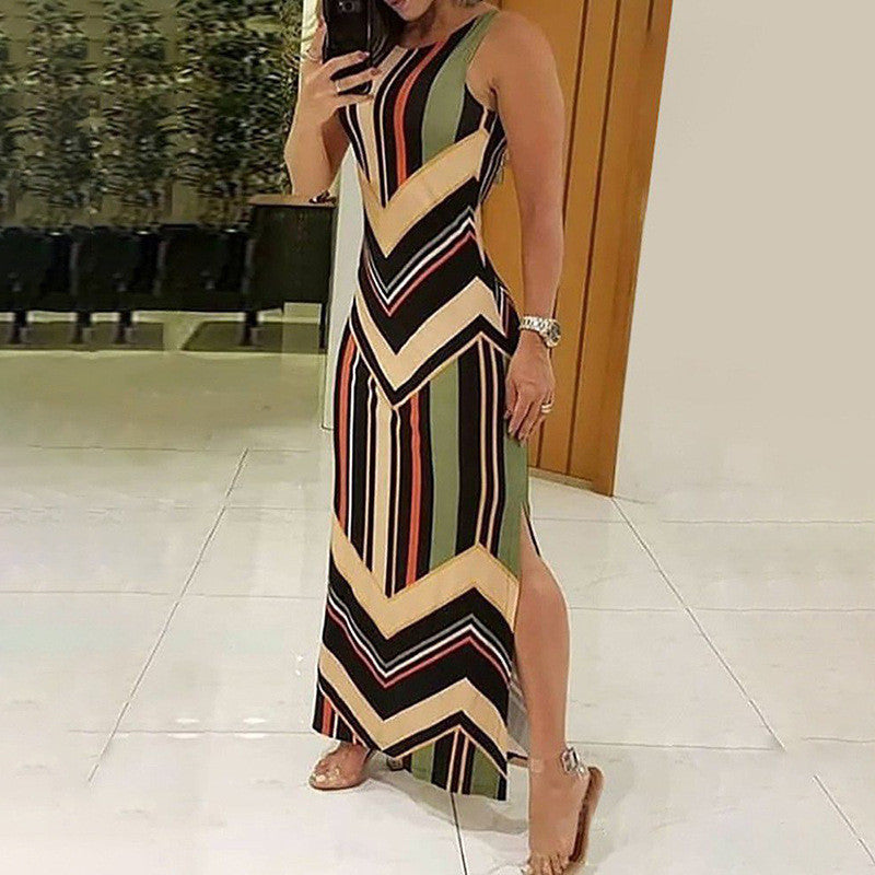 Robe longue sans manches à fente latérale imprimé