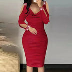 Robe mi-longue moulante épaule dénudée col V strass - Chic&Shines