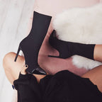 Bottes talon aiguille mi-mollet en daim élastique sexy - Chic&Shines