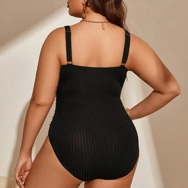 Maillot de bain à bretelles de couleur unie col V