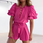 Ensemble haut manches bouffantes et short à lacets - Chic&Shines