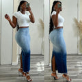 Jupe Jeans  Longue Fendue Dégradée Taille Haute - Chic&Shines