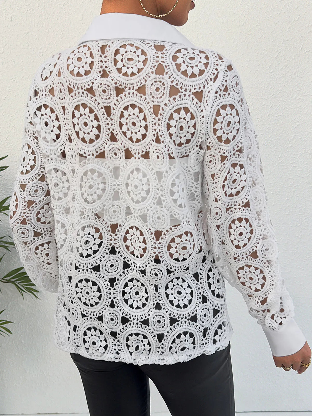Asymmetrical long-sleeve cut-out shirt