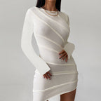Robe Courte Col Rond A Manches Longues Slim - Chic&Shines