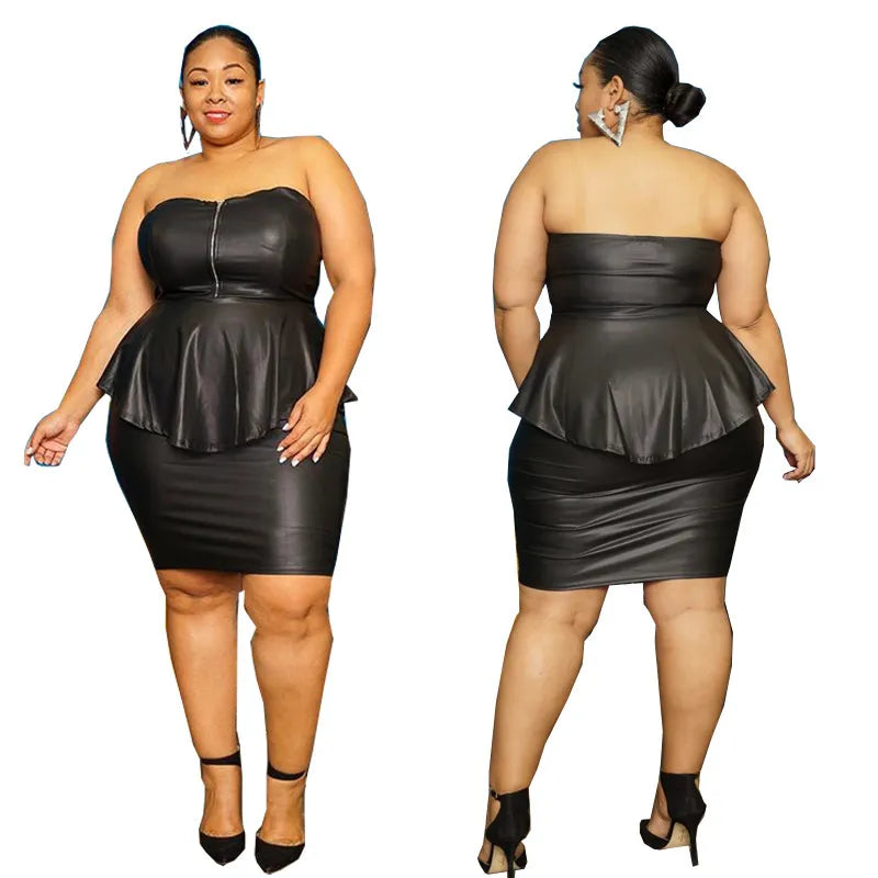 Ensemble haut jupe moulante simili cuir - Chic&Shines