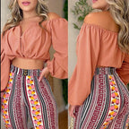 Ensemble Haut Épaules Dénudées À Manches Longues Pantalons - Chic&Shines