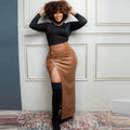 Jupe Simili Cuir Fendue Taille Haute - Chic&Shines