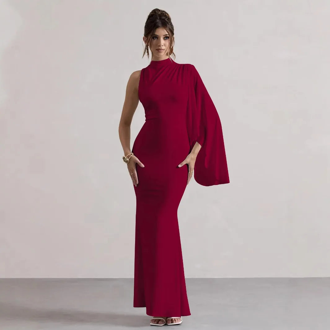 Robe longue moulante à une épaule manche longue - Chic&Shines