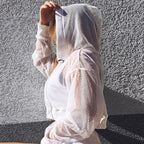 Long-sleeve mesh cropped hoodie