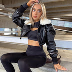 Blouson hiver court vintage polaire doublé zipper coupé revers - Chic&Shines