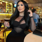 Long Sheath Dress with Long Transparent Mesh Sleeves