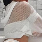 Long-sleeve mesh cropped hoodie