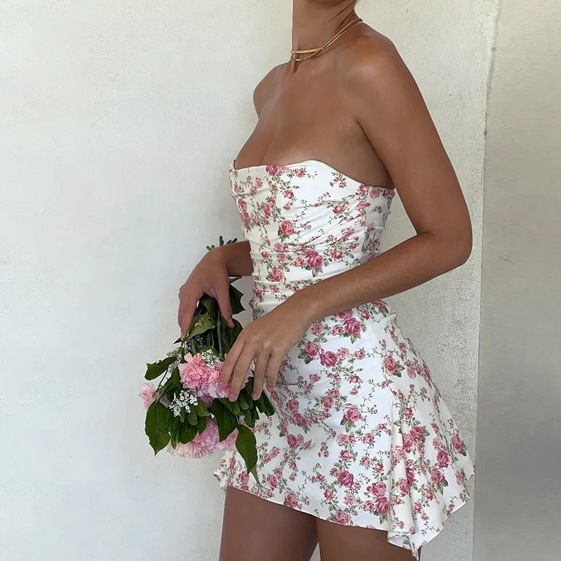 Mini Robe Bustier À Petites Fleurs
