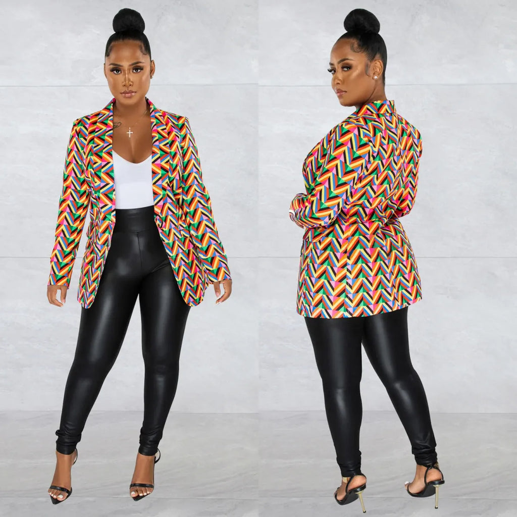 Blazer imprimé multicolore à manches longues - Chic&Shines