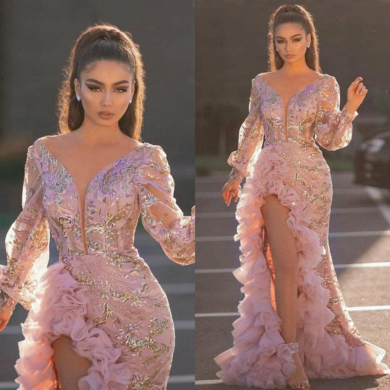 Robe Longue Manches Longues De Soirée En Maille