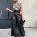 Pantalon taille haute jambes larges simili cuir - Chic&Shines