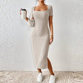 Robe Longue Fendue Sexy À Col Carré - Chic&Shines