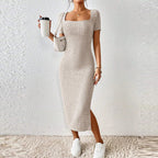 Robe Longue Fendue Sexy À Col Carré - Chic&Shines