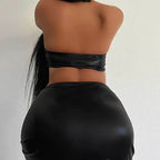 Maillot De Bain Bikini Cordon Jupe Noir Brillant